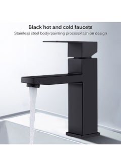 XiuWoo Modern Basin Faucet Bathroom Black Chrome Brushed Faucet Deck Mounted Basin Sink Tap Mixer Hot & Cold Water Stainless Steel Faucet  - Image 5