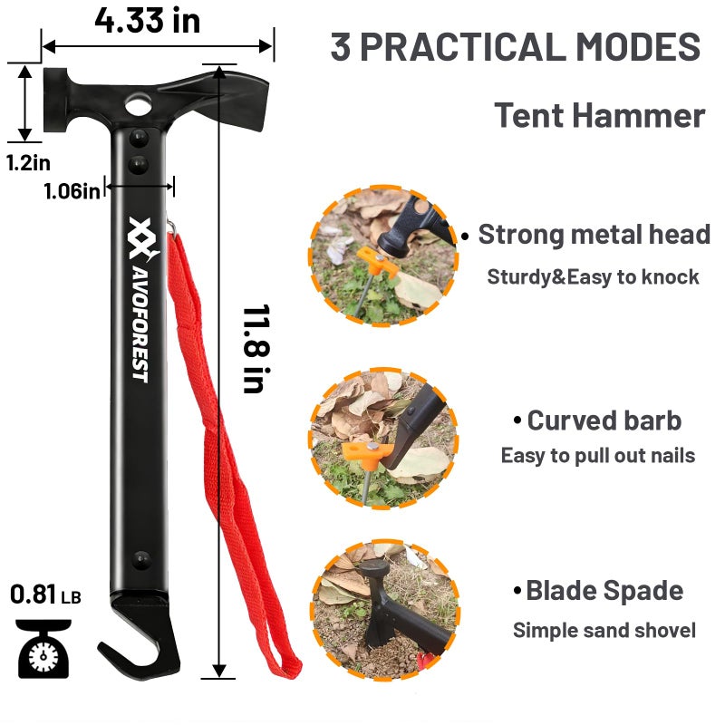 AVOFOREST 20 Pcs Tent Stakes with Camping Hammers,Avoforest 7.1 Inch Non-Rust Metal Tent Pegs + Portable Tent Stakes Hammers Ground Stakes and Tent Accessories Camping with Storage Bag,Garden,Hiking - Image 2