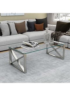 RIGID Stainless Steel Coffee Table with Glass Top  40.5x120x60cm  - Image 1