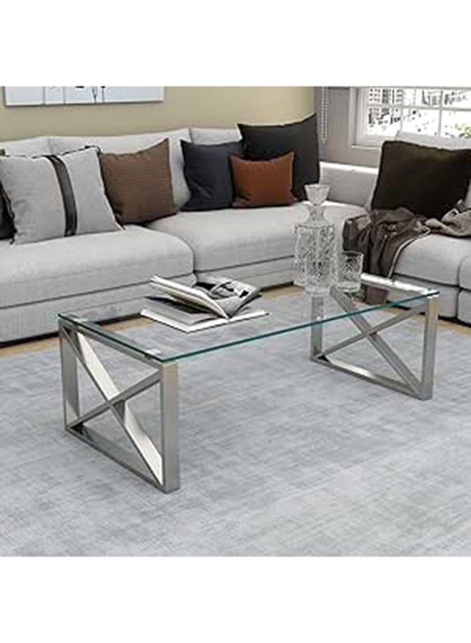 Stainless Steel Coffee Table with Glass Top  40.5x120x60cm