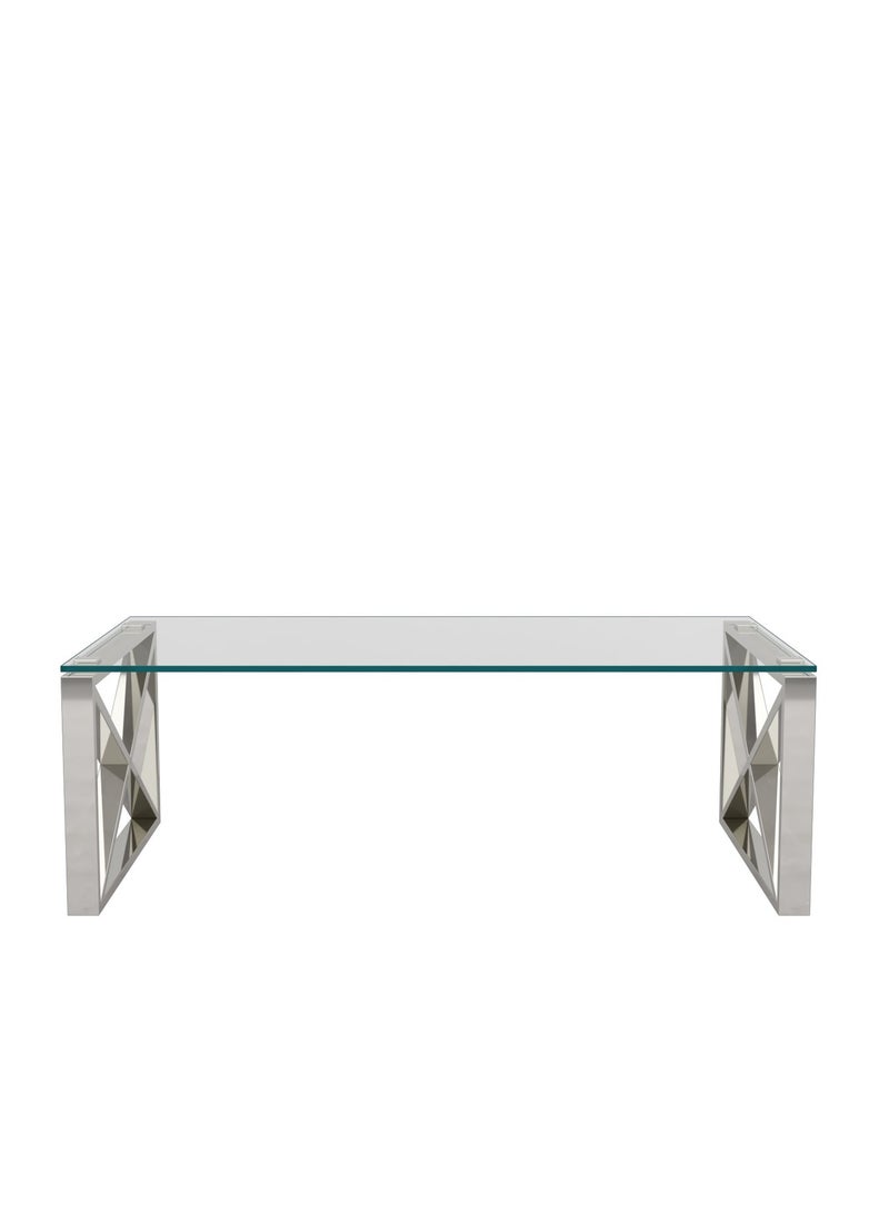 Stainless Steel Coffee Table with Glass Top  40.5x120x60cm