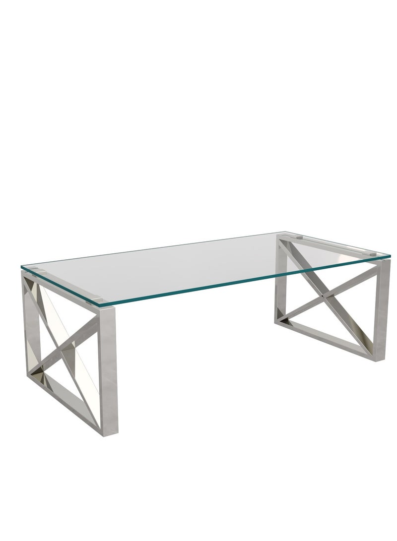 Stainless Steel Coffee Table with Glass Top  40.5x120x60cm