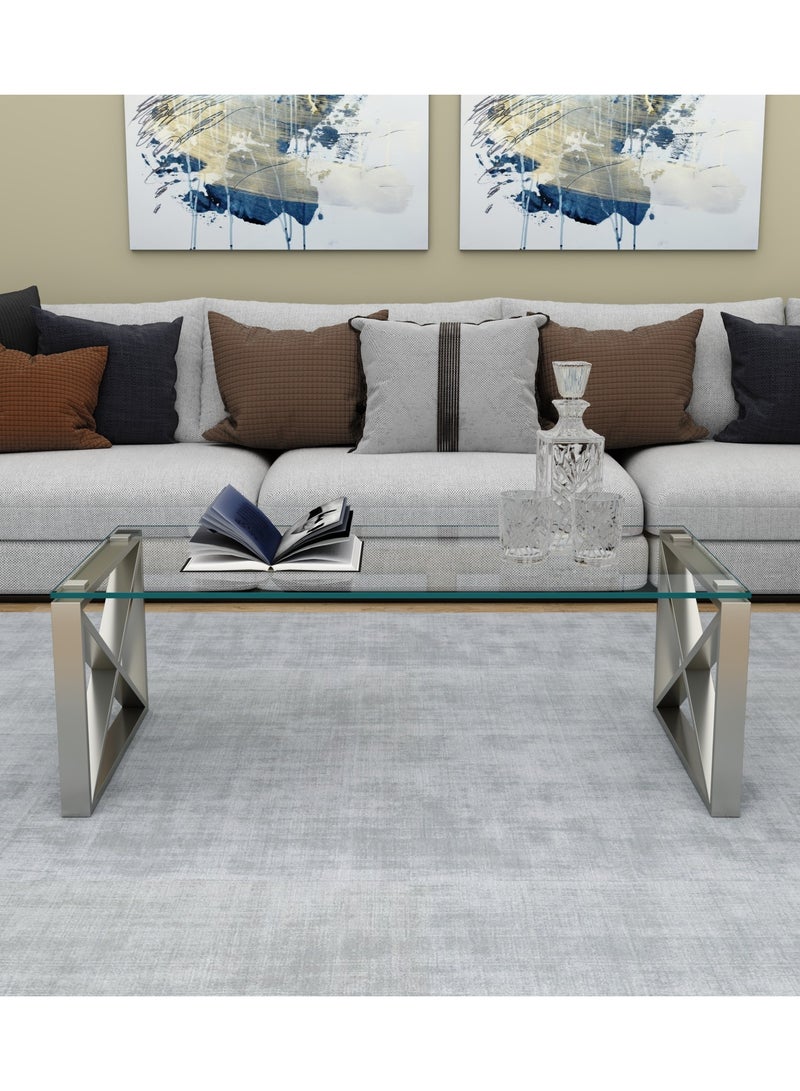 Stainless Steel Coffee Table with Glass Top  40.5x120x60cm