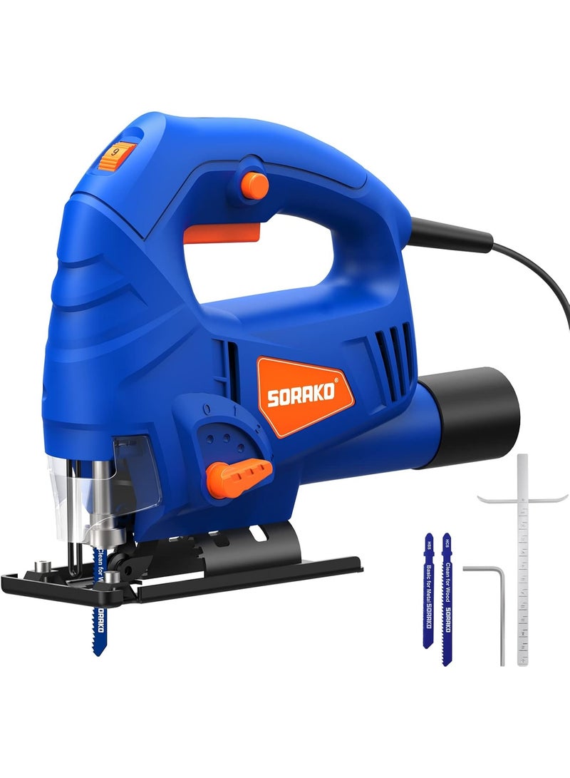 SORAKO Jigsaw, 600W Electric Jigsaw Tool, 800-3000SPM Cutting in Wood 60mm, 6 Variable Speeds, 3 Orbital Sets, Bevel Cutting 45°, Corded Jig Saw for Wood and Metal Cutting - Image 1