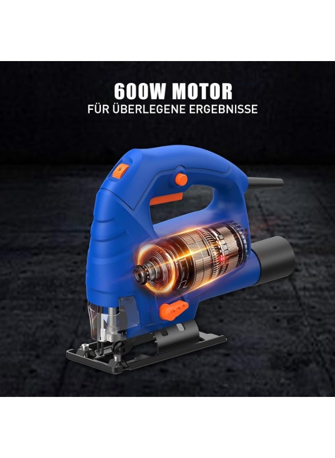 SORAKO Jigsaw, 600W Electric Jigsaw Tool, 800-3000SPM Cutting in Wood 60mm, 6 Variable Speeds, 3 Orbital Sets, Bevel Cutting 45°, Corded Jig Saw for Wood and Metal Cutting - Image 4