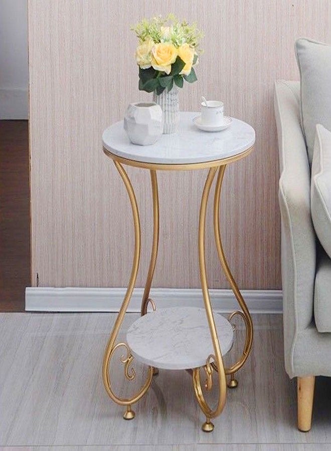 fashionhome Multipurpose 2-Tiers Modern Nordic Style Creative Marble Side Table Coffee Table End Table with Metal Legs for Small Space Bedroom Living Room Balcony Corner Table 50x63 Centimeter - Image 2