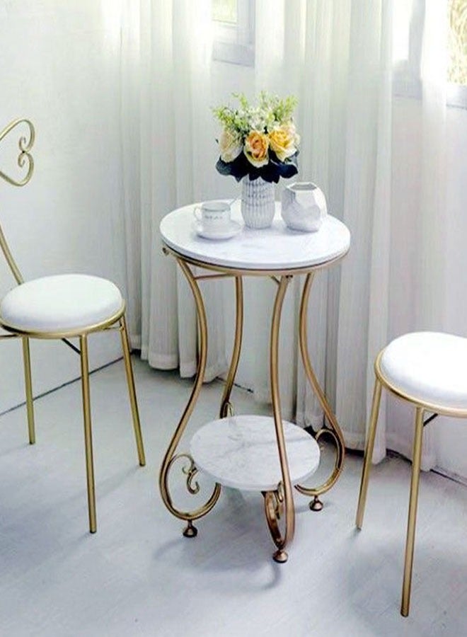 fashionhome Multipurpose 2-Tiers Modern Nordic Style Creative Marble Side Table Coffee Table End Table with Metal Legs for Small Space Bedroom Living Room Balcony Corner Table 50x63 Centimeter - Image 3