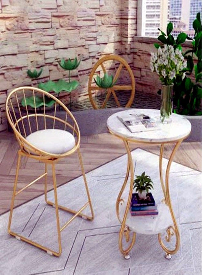 fashionhome Multipurpose 2-Tiers Modern Nordic Style Creative Marble Side Table Coffee Table End Table with Metal Legs for Small Space Bedroom Living Room Balcony Corner Table 50x63 Centimeter - Image 4