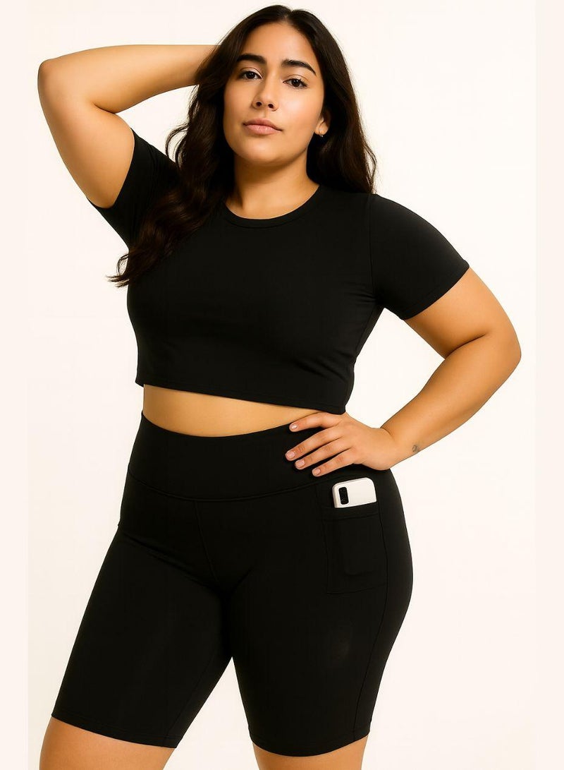 Moveletix Plus Size Yoga Shorts Pilates Shorts with Pocket and Cardslot - Image 1