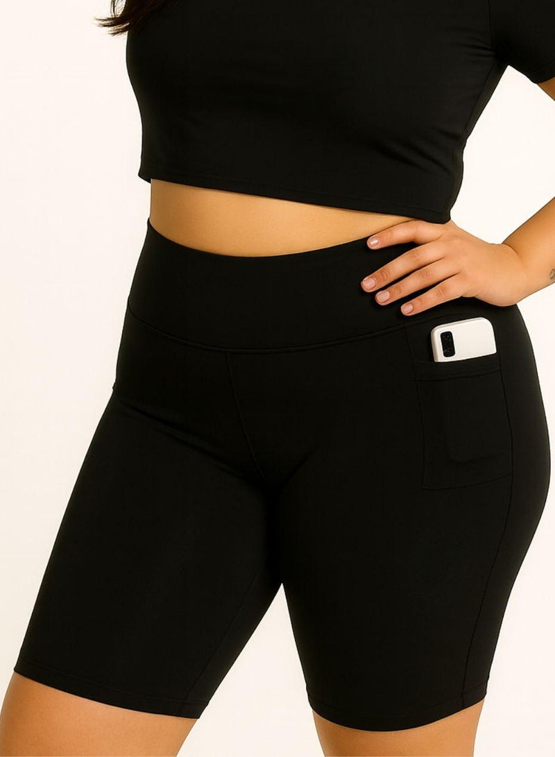 Moveletix Plus Size Yoga Shorts Pilates Shorts with Pocket and Cardslot - Image 3