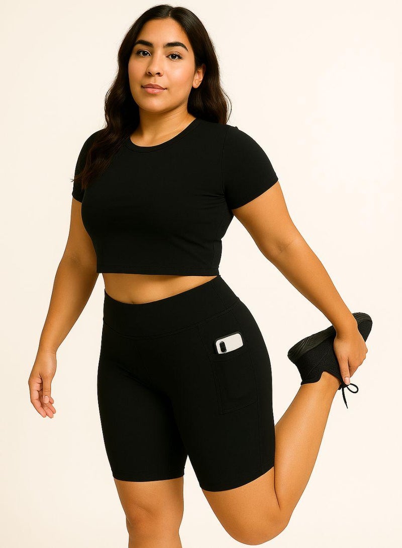 Moveletix Plus Size Yoga Shorts Pilates Shorts with Pocket and Cardslot - Image 4