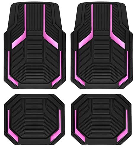 PIC AUTO Heavy Duty Rubber Floor Mats Pink Aluminum Film Car Mats Set Front and Rear Car Mats with AntiSlip Backing All Weather Protection TrimtoFit for Automotive SUV Sedan Van - Image 1
