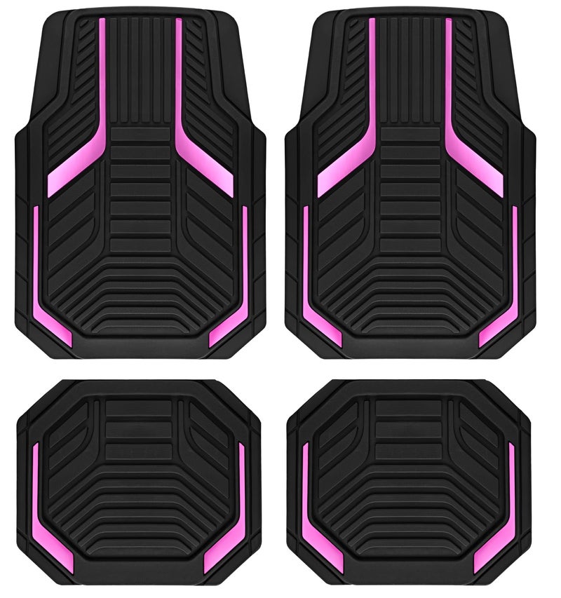 PIC AUTO Heavy Duty Rubber Floor Mats Pink Aluminum Film Car Mats Set Front and Rear Car Mats with AntiSlip Backing All Weather Protection TrimtoFit for Automotive SUV Sedan Van - Image 3