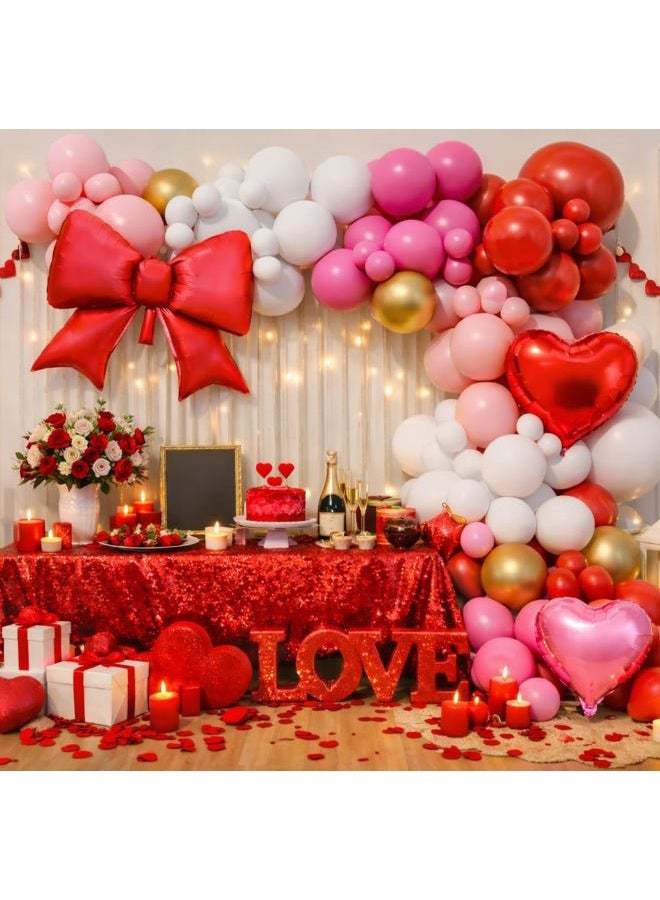 Beaumode Valentine's Day Balloon Arch Kit Red Pink Rose Heart Lips Foil Balloons 142pcs for Galentine's Day I Love You Engagement Valentine's Themed Party Backdrop Decorations (Red Pink Rose) - Image 1