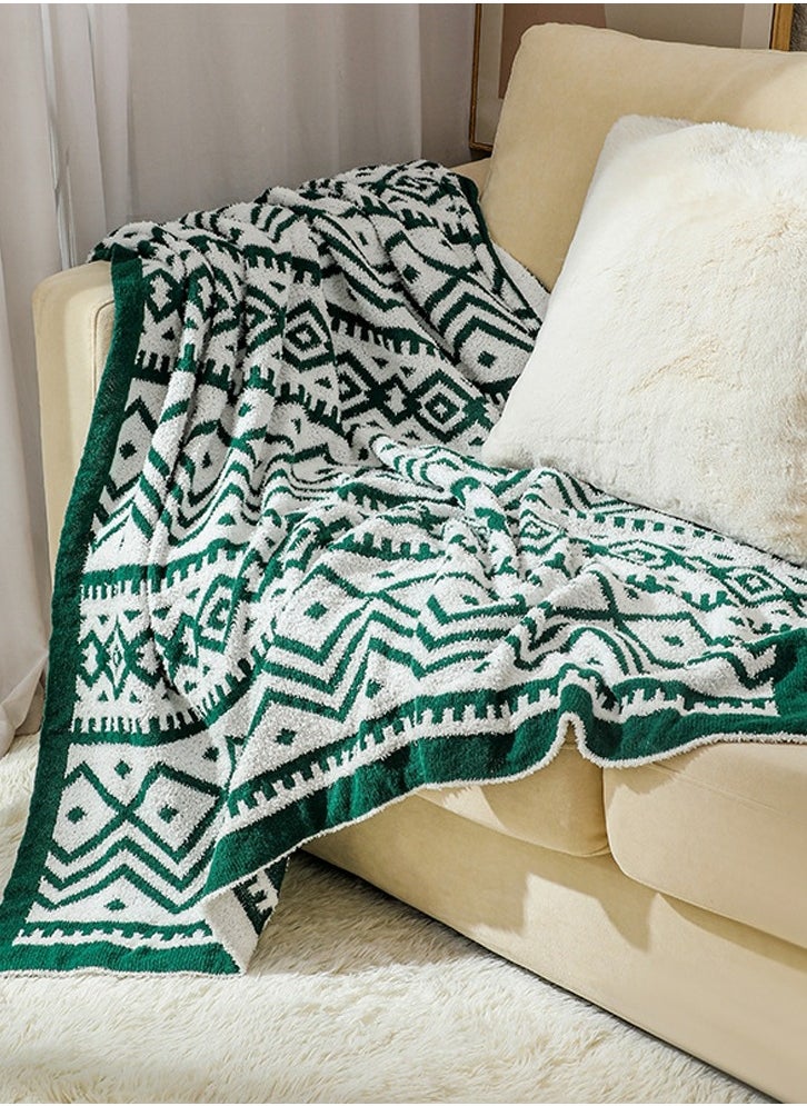 Loquat Bohemian Style Printed Soft Throw Blanket Keep Warm Dark Green/White  - Image 1