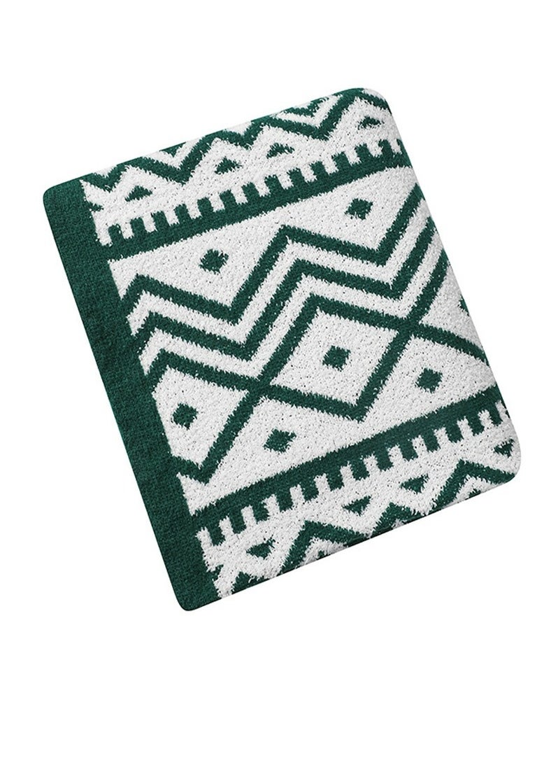 Loquat Bohemian Style Printed Soft Throw Blanket Keep Warm Dark Green/White  - Image 4