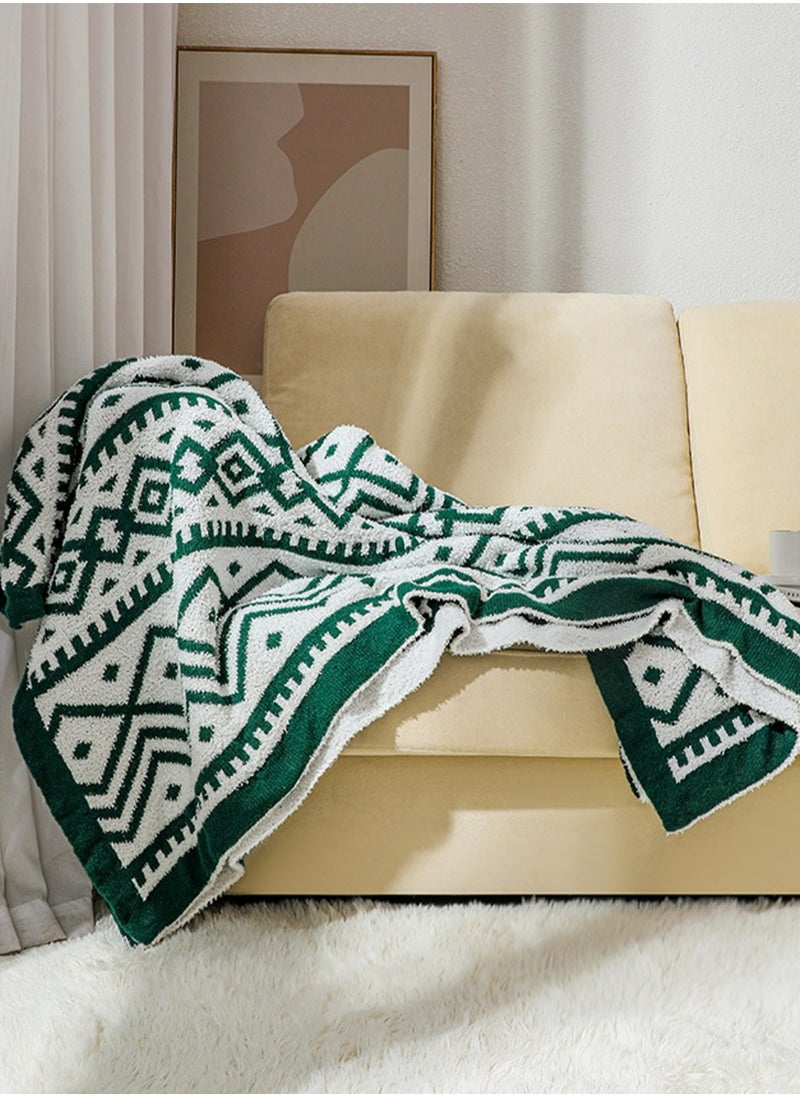 Loquat Bohemian Style Printed Soft Throw Blanket Keep Warm Dark Green/White  - Image 2