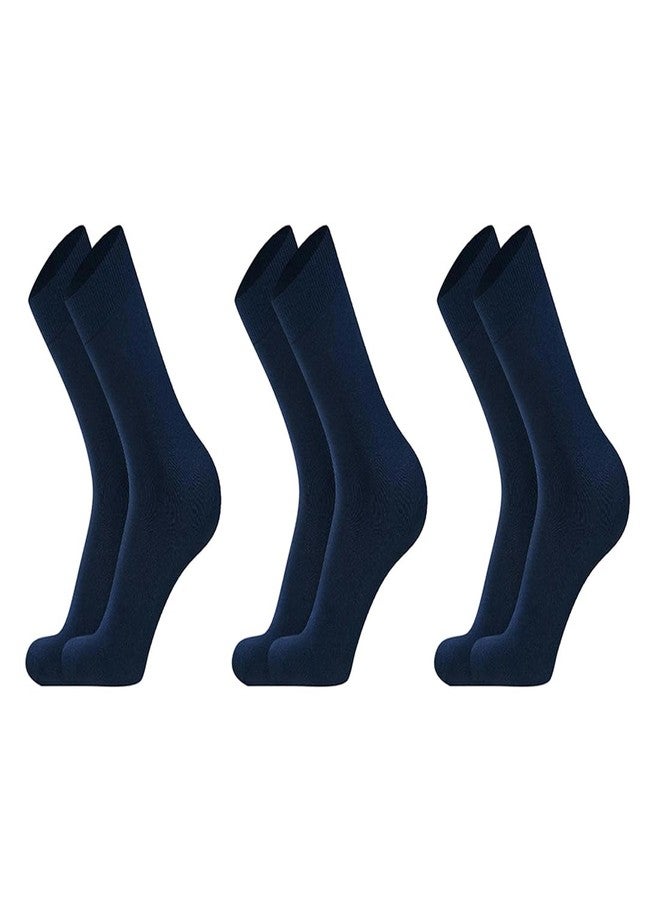 MUKHAKSH (Pack of 3 Pairs = 6 Socks Boys Cotton Navy Blue Calf Length Socks