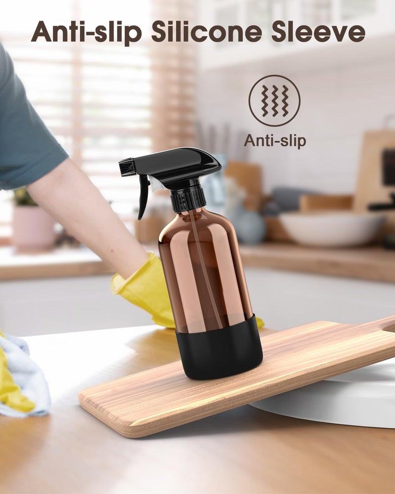 Bontip Glass Spray Bottle with Silicone Sleeve Protection, Amber Glass Spray Bottle Set for Window Cleaner Aromatherapy Facial Hydration Watering Flowers Hair Care 2 Pack/16 oz (Black) - Image 5