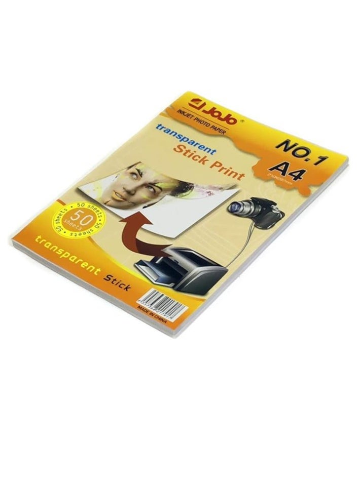 JOJO - Jojo Transparency Clear High Glossy A4 Sticker Labels Synthetic Paper Label Inkjet Clear Label Sheets for Inkjet Printer- 50 sheets Pack - Image 1