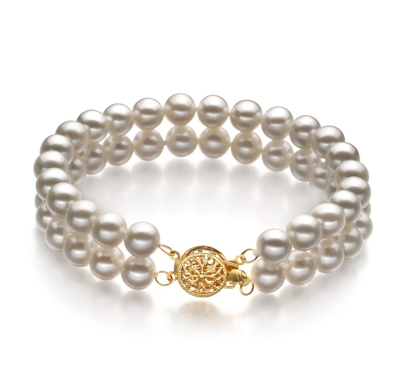 PearlsOnly Lola White 6-7mm Double Strand AA Quality Freshwater Gold filled Cultured Pearl Bracelet For Women-7 in length - Image 1