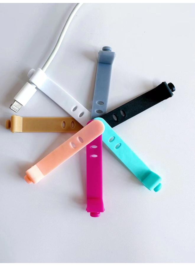 Loquat Data Cable Storage Belt 2-hole 3-hole Earphone Soft Rubber Strap Winder Wire Organizer Silicone Cable Tie Protective Cover-Color:Mixed Color (64mm2 Hole Oval Buckle) - Image 1