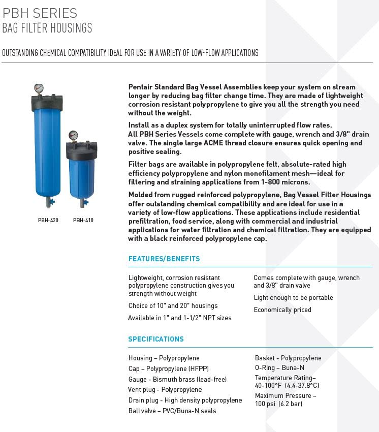 Pentek Pentair Pentek 150367 PBH Big Blue Bag Filter Housing, 1" NPT #20 Bag Vessel Assembly with Gauge, Wrench and Drain Valve, 20-Inch, Black/Blue - Image 3