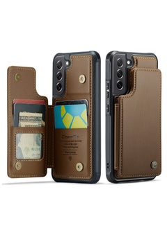 CaseMe Wallet Case for Samsung Galaxy S21 FE, Premium Handmade Durable PU Leather Slim Shockproof Case with [Double Magnetic Clasp] [Card Holder] [Kickstand] [RFID Blocking] (Brown)  - Image 1
