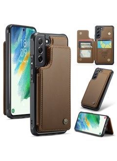 CaseMe Wallet Case for Samsung Galaxy S21 FE, Premium Handmade Durable PU Leather Slim Shockproof Case with [Double Magnetic Clasp] [Card Holder] [Kickstand] [RFID Blocking] (Brown)  - Image 2