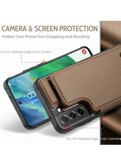 CaseMe Wallet Case for Samsung Galaxy S21 FE, Premium Handmade Durable PU Leather Slim Shockproof Case with [Double Magnetic Clasp] [Card Holder] [Kickstand] [RFID Blocking] (Brown)  - Image 3