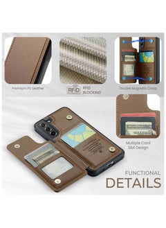CaseMe Wallet Case for Samsung Galaxy S21 FE, Premium Handmade Durable PU Leather Slim Shockproof Case with [Double Magnetic Clasp] [Card Holder] [Kickstand] [RFID Blocking] (Brown)  - Image 4
