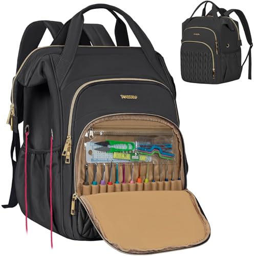 TORIBIO Knitting Bag Backpack, Large Crochet Bag Organizer,Water-resistant Yarn Storage Organizer Tote Bag Yarn Holder for Crochet Hooks, Knitting Needles Supplies - Image 1