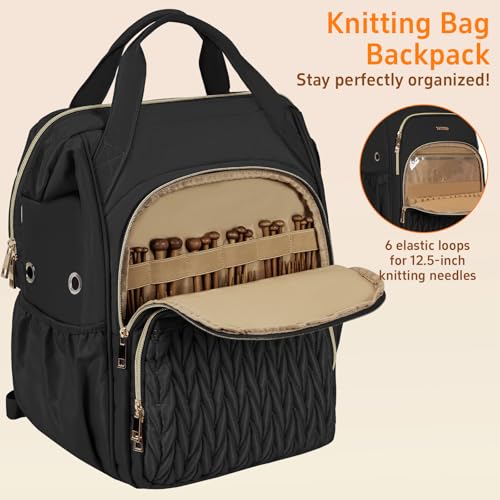 TORIBIO Knitting Bag Backpack, Large Crochet Bag Organizer,Water-resistant Yarn Storage Organizer Tote Bag Yarn Holder for Crochet Hooks, Knitting Needles Supplies - Image 5