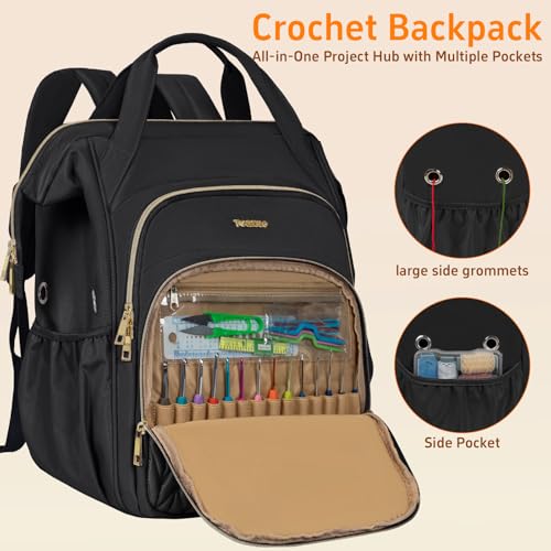 TORIBIO Knitting Bag Backpack, Large Crochet Bag Organizer,Water-resistant Yarn Storage Organizer Tote Bag Yarn Holder for Crochet Hooks, Knitting Needles Supplies - Image 4