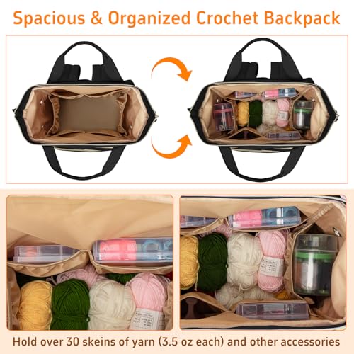 TORIBIO Knitting Bag Backpack, Large Crochet Bag Organizer,Water-resistant Yarn Storage Organizer Tote Bag Yarn Holder for Crochet Hooks, Knitting Needles Supplies - Image 3