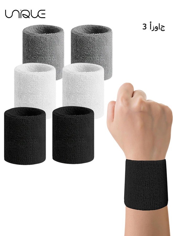 3 pairs of sports wrists, Wrist Sweatbands Tennis Wrist Bands Absorbent Sweat Band for Men and Women, Breathable Cotton Sweatbands for Working Out, Football, Basketball, Running Athletic Sports