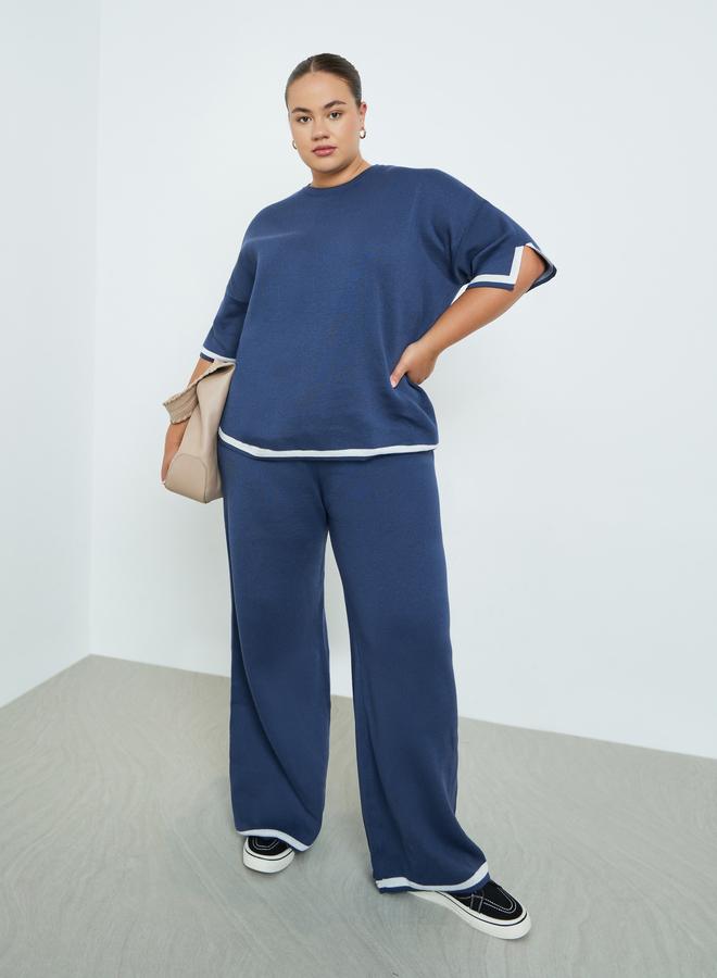 Styli Plus Size Navy Blue Short Sleeve Top - Image 2