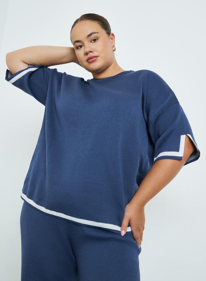 Styli Plus Size Navy Blue Short Sleeve Top - Image 3