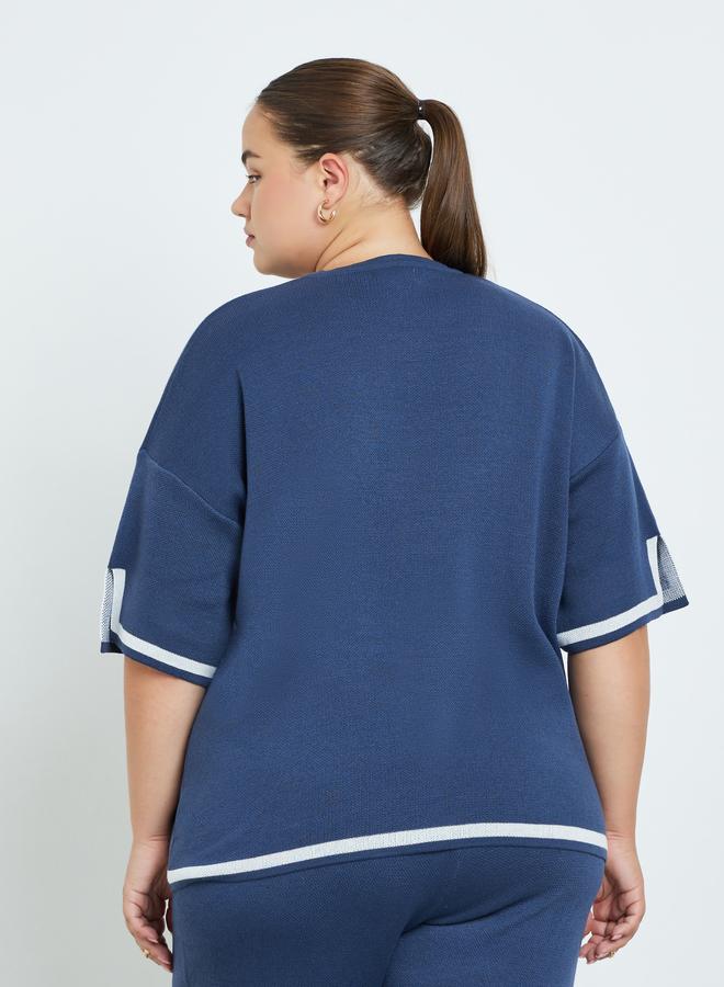 Styli Plus Size Navy Blue Short Sleeve Top - Image 5