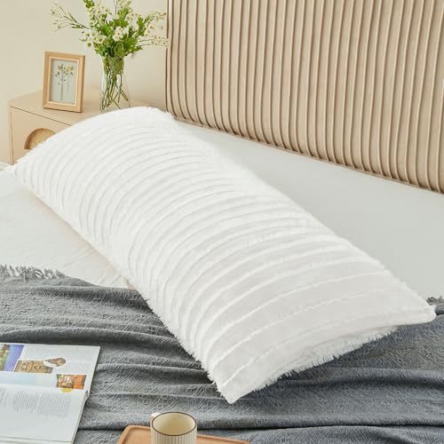 BEDELITE غطاء وسادة الجسم BEDELITE بسحاب، غطاء وسادة فليس مزخرف بحجم 20 × 54 بوصة، وسادة جسم طويلة فاخرة وناعمة لجميع الفصول (أبيض ساطع - بوهيمي)  - Image 2