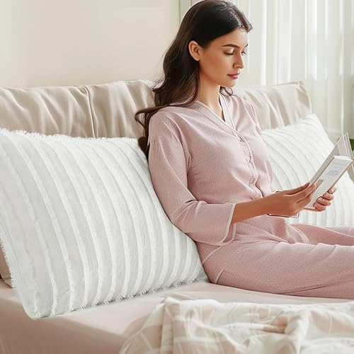 BEDELITE غطاء وسادة الجسم BEDELITE بسحاب، غطاء وسادة فليس مزخرف بحجم 20 × 54 بوصة، وسادة جسم طويلة فاخرة وناعمة لجميع الفصول (أبيض ساطع - بوهيمي)  - Image 5