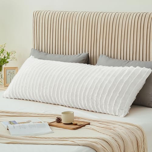 BEDELITE غطاء وسادة الجسم BEDELITE بسحاب، غطاء وسادة فليس مزخرف بحجم 20 × 54 بوصة، وسادة جسم طويلة فاخرة وناعمة لجميع الفصول (أبيض ساطع - بوهيمي)  - Image 1