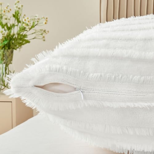 BEDELITE غطاء وسادة الجسم BEDELITE بسحاب، غطاء وسادة فليس مزخرف بحجم 20 × 54 بوصة، وسادة جسم طويلة فاخرة وناعمة لجميع الفصول (أبيض ساطع - بوهيمي)  - Image 4