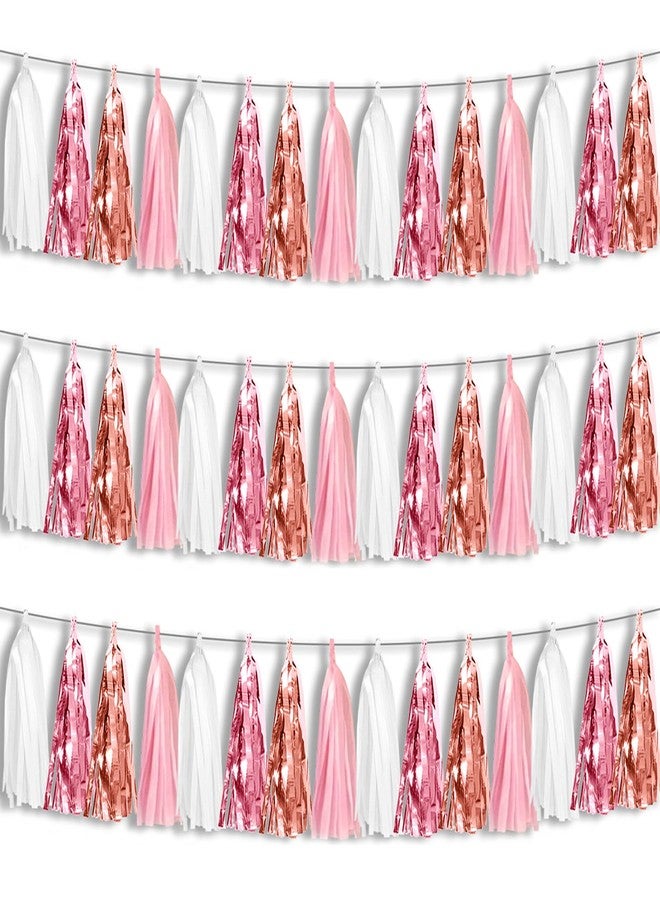 Hysilla 3P Pink White Peach Rose Gold Tassels Foil Fringe Metallic Garland Banner, Tassels Banner Streamers for Parade Floats, Bachelorette, Wedding, Birthday, Christmas, Bridal/Baby Shower Party Decorations - Image 2