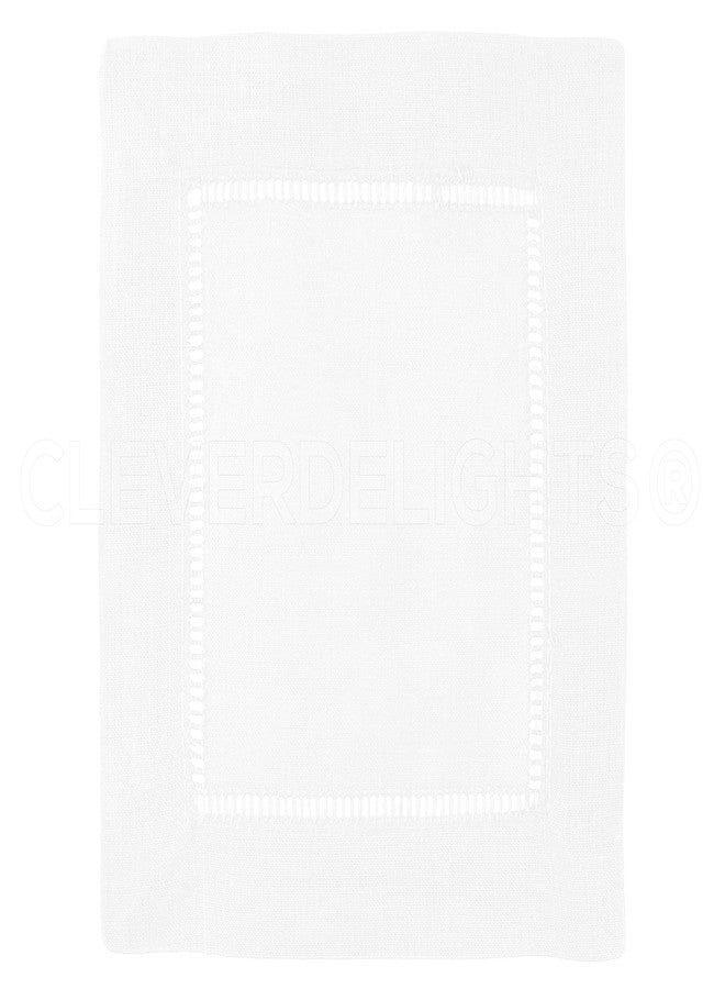 CleverDelights White Hemstitch 6" Cocktail Napkins - 12 Pack - 55/45 Linen Cotton Blend - Image 2