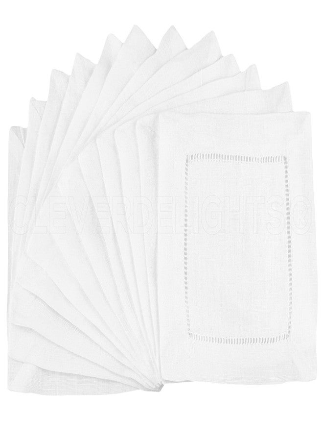 CleverDelights White Hemstitch 6" Cocktail Napkins - 12 Pack - 55/45 Linen Cotton Blend - Image 1