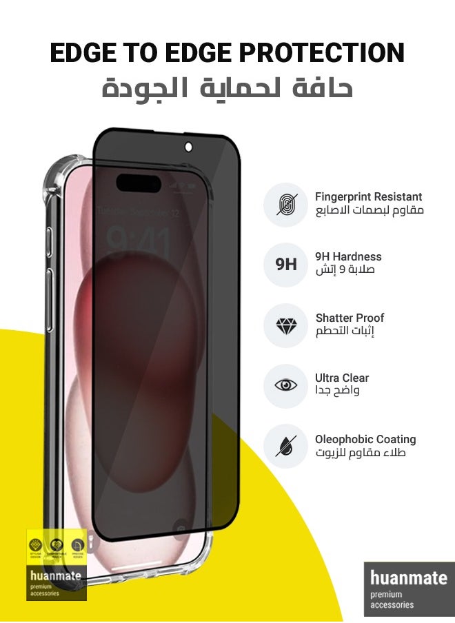 huanmate - 2 in 1 Protection Pack Of Case Cover With Privacy Screen Protector For Apple iPhone 15 Black/Clear - Image 1