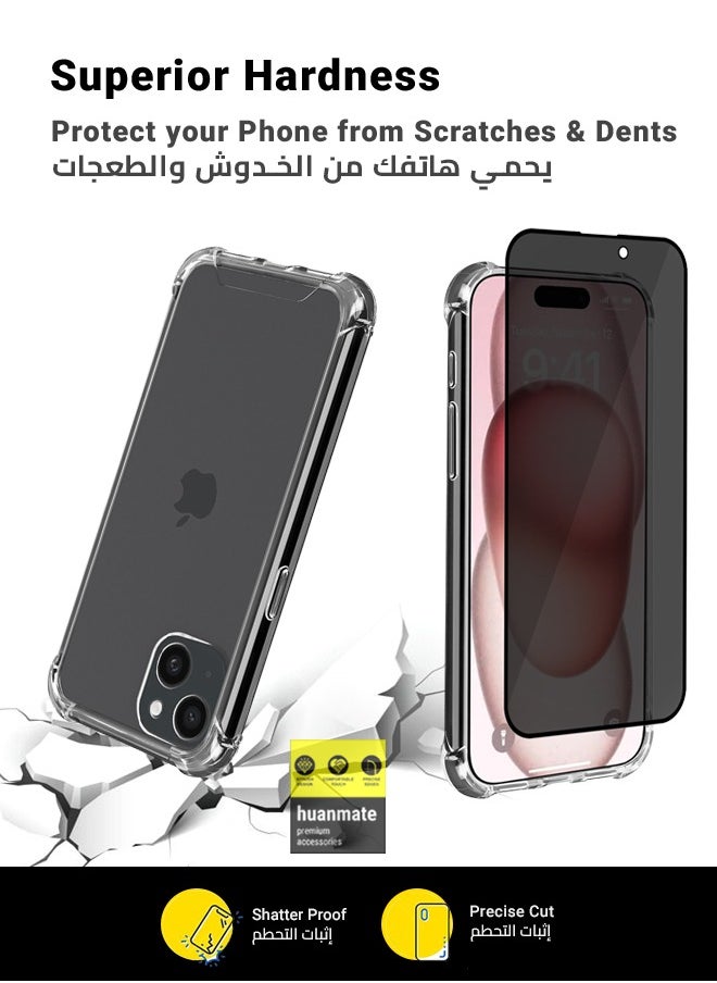 huanmate - 2 in 1 Protection Pack Of Case Cover With Privacy Screen Protector For Apple iPhone 15 Black/Clear - Image 1
