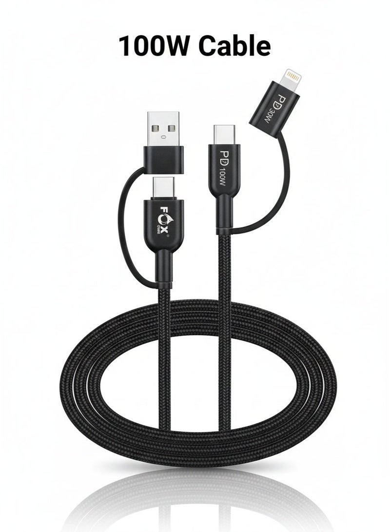 FOX CORE 4 in 1 Charging Cable Support All iPhone and Android Models Multi Use 100W with 120cm Length - Image 1