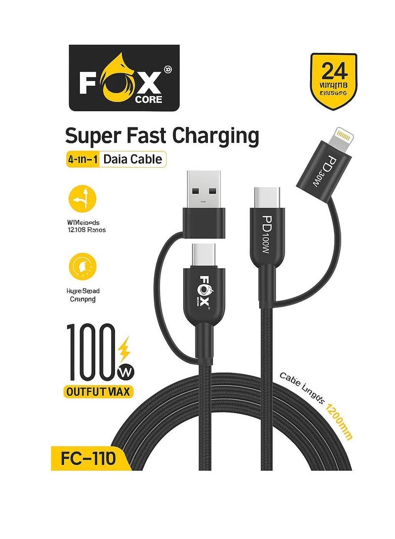 FOX CORE 4 in 1 Charging Cable Support All iPhone and Android Models Multi Use 100W with 120cm Length - Image 2